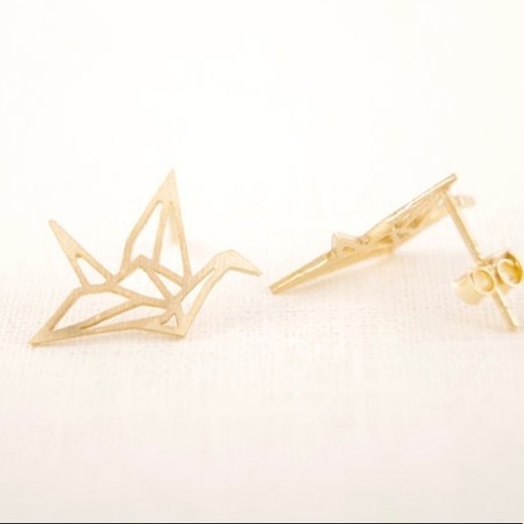 Jewelry - Origami Crane Studs in gold